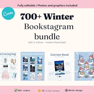 700 Winter Bookstagram templates Instagram for Canva | Editable bookstagram post | Book Lover Social Media Post |  Bookish Instagram