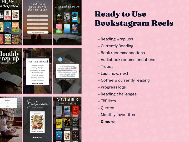 300+ Bookstagram-spoelen | Bewerkbare sjabloon voor bookstagram-rollen | Post op sociale media van boekenliefhebber | Bookish Instagram-sjabloon afbeelding 9
