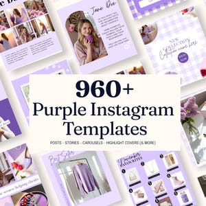 Purple Aesthetic Instagram Posts Templates for Canva | Pastel Instagram Templates Canva | Editable Instagram Bundle Kit