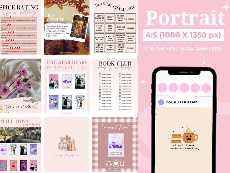 Bookstagram template Instagram for canva | Editable bookstagram post template | Book Lover Social Media Post | Bookish Instagram image 5