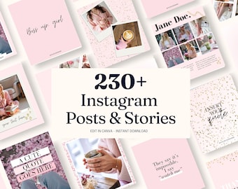 Aesthetic Pink Instagram Posts Templates for Canva | girly Instagram posts & stories |  Social Media Kit (Editable Digital Download)