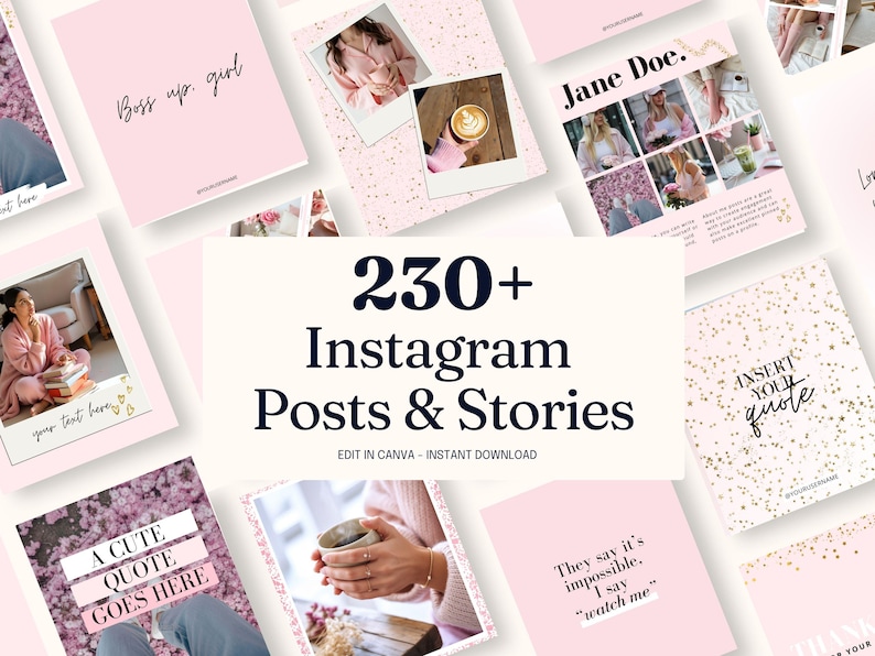 Aesthetic Pink Instagram Posts Templates for Canva | Girly Instagram ...
