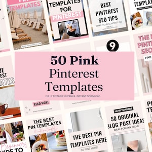 Modelos estéticos rosa para Pinterest no Canva | Pacote rosa para Pinterest | Pins personalizáveis | Kit para redes sociais