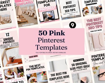 Aesthetic Pink Pinterest Templates Canva |Pink Pinterest Bundle | Customizable Pins |  Social Media Kit