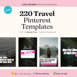 Travel Pinterest Templates Canva | High Converting Pinterest Pins | Customizable Pins |  Social Media Kit