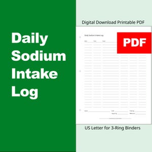 Daily Sodium Intake Log - Printable Low Sodium Diet Planner/Tracker/Journal Worksheet