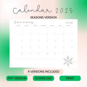 2025 Line Art Calendar PDF | Monthly Planner with Minimal Seasonal Illustrations, A4 & US Letter, Printable, Aesthetic