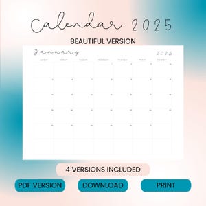 2025 Handwritten Script Calendar PDF | Elegant Monthly Planner, Printable A4 & US Letter, Minimalist, Aesthetic Design