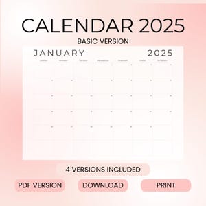 2025 Monthly Calendar Planner PDF | Minimalist A4 & US Letter Calendar, Sunday or Monday Start, Instant Download