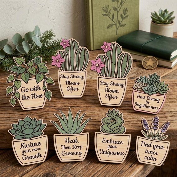 Succulent Cactus Magnet SVG, Laser Cut Fridge Magnet Files, Positive Quote Plant Magnets, Nature Fridge Magnet, Cute Fridge Magnets