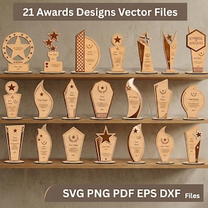 21 olika designer av prispokaler, laserskurna paket, Glowforge laserskuren fil, träpris SVG-fil, trälaserskärning, digital nedladdning