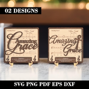 Amazing Grace Stand Decor Laser Cut SVG, Amazing Grace Ornament Files, Religious Tiered Decor, Music Faith SVG, Christian SVG, Glowforge.