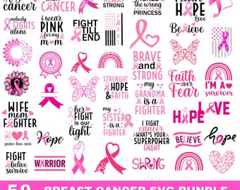 Paquete SVG de cáncer de mama, SVG de concientización sobre el cáncer de mama, SVG de lucha contra el cáncer, SVG de superviviente de cáncer, SVG de lazo rosa, Camiseta contra el cáncer de mama, SVG de rosa