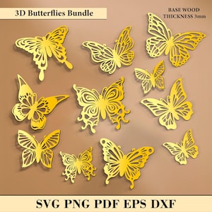 3D Butterflies and dragonflies bundle, 3D butterfly lasercut, dragonfly glowforge, wooden interlocking butterfly, home decor, kids toy svg