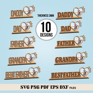 Vatertag Fotorahmen Lasercut, Papa Fotorahmen Laser geschnitten SVG Bundle, 3D Papa Herz Bilderrahmen SVG Design, Best Dad Laser Cut Files