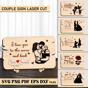 Cartello di coppia personalizzato tagliato al laser, file di coppia tagliato al laser, file di cartello da scaffale per San Valentino, file di taglio laser per San Valentino, bundle Glowforge