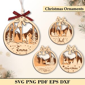 Ornamento di Natale personalizzato SVG, Ornamento con nome personalizzato SVG tagliato al laser, Ornamenti per alberi con testo modificabile, Glowforg SVG, Natale in legno SVG