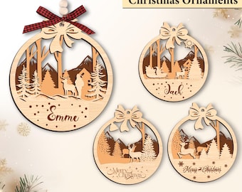 Personalized Christmas Ornament SVG, Custom Name Ornament SVG Laser Cut, Tree Ornaments With Editable Text, Glowforg SVG, Wood Christmas Svg