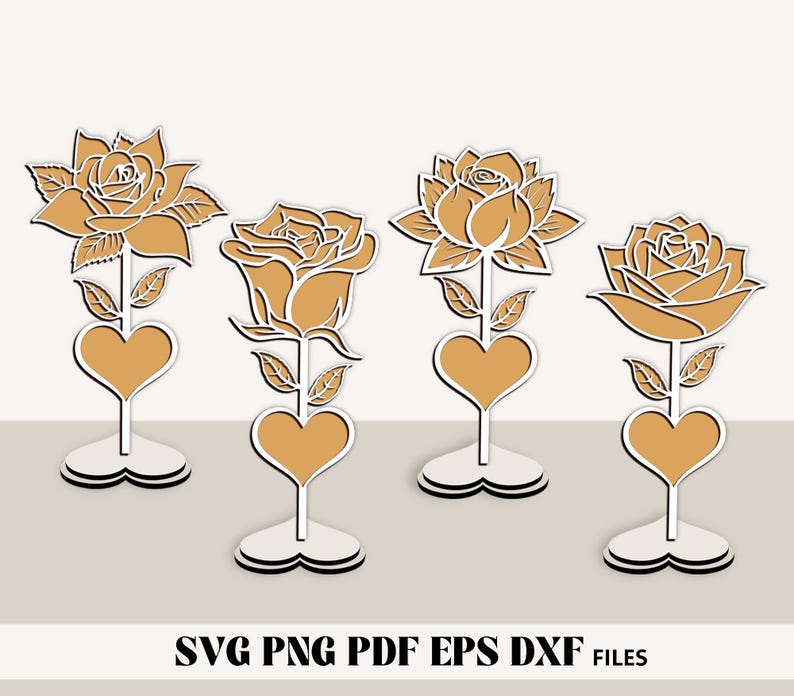 Laying Roses Svg Standing Rose SVG, Three Layered Rose & Heart With Stand Laser Cut ...