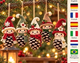 Crochet Ornament Pattern PDF, Autumn Pinecone Gnome, Thanksgiving Decor, Fall Garland Crochet, Woodland Decor, Mini Amigurumi, Rustic Fall