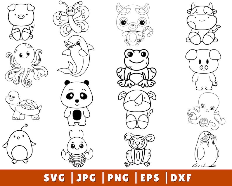 Animal SVG Bundle, Cute Baby Animal SVG, Doodle Animal for Cricut, Dog ...