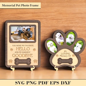 Memorial huisdier fotolijstjes digitaal lasergesneden bestand, hond Paw Print fotolijst Svg, Memorial geschenken Svg, huisdier Memorial Sign, Memorial staande Svg