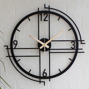 Modern svart metallväggklocka, överdimensionerad tyst geometrisk väggkonst, minimalistisk stålklocka i specialfärg, modern heminredningsgåva