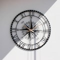 Unique Compass Metal Wall Clock | Extra Large & Silent Handmade Roman Numerals Wall Decor Arts