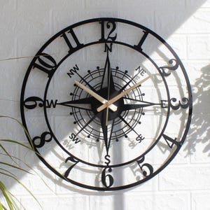 Compass Metal Wall Clock: Silent Mid-Century Modern Home Decor
