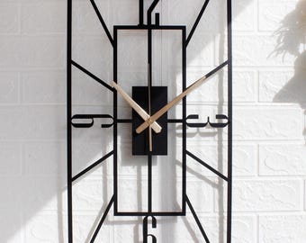 Rectangular Metal Wall Clock, Modern Geometric Wall Art, Silent Minimalist Black Wall Clock, Industrial Home Office Decor, Unique Gift Idea
