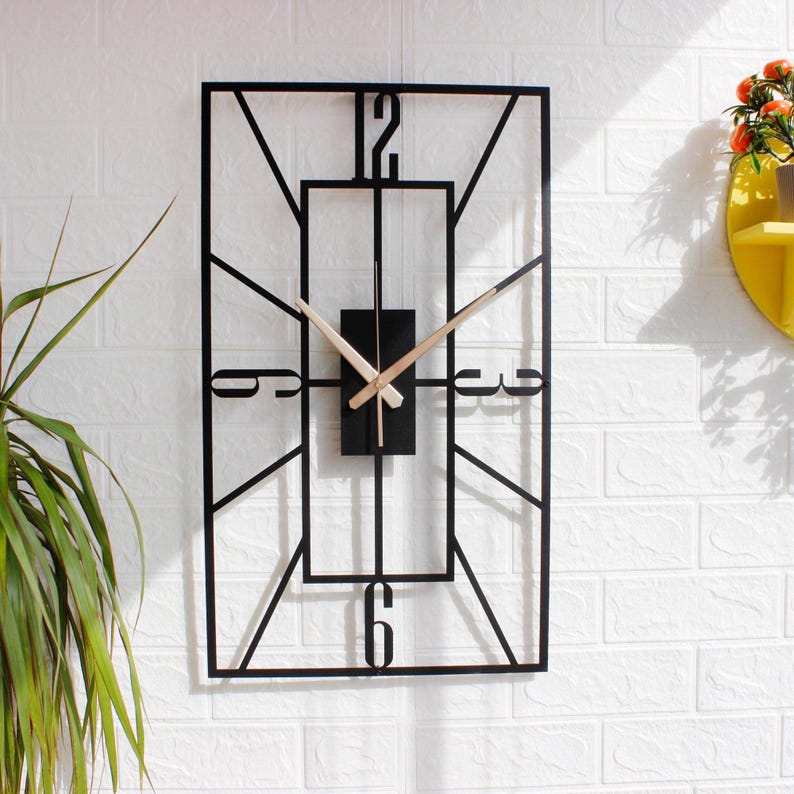 Rectangular Metal Wall Clock, Modern Geometric Wall Art, Silent ...