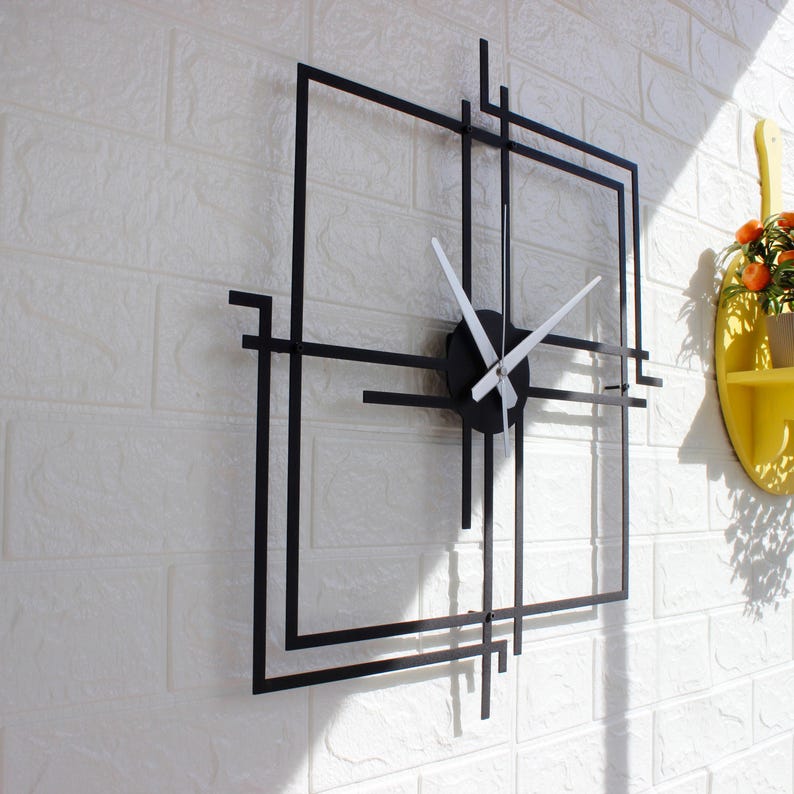 Intersecting Clock Modern Geometric Metal Wall Clock, Handmade Laser Cut Square Wall Art ...