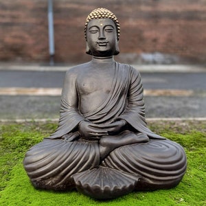 Outdoor Buddha figurine Meditation Buddha statue Concrete Japanese sculpture Sitting Buddha ornament Tradition decor Lover gift Yard art