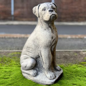 Stone Boxer dog statue Sitting concrete pet sculpture Handmade garden dog memorial Outdoor boxer puppy decoration Dog lover gift Yard art