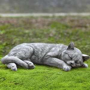 Stone kitten sculpture Outdoor sleeping cat statue Garden cat figurine Cement pet ornament Memorial kitty decoration Kitten lover gift