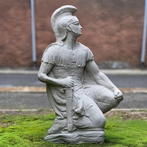 Medieval knight Statue Concrete warrior figurine Stone memorial soldier sculpture Military tribute garden sculpture Outdoor warrior ornament