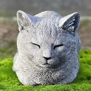 Outdoor cat statue Concrete kitten sculpture Stone kitty figurine Cement pet ornament Memorial cat decoration Cat lover gift Garden decor