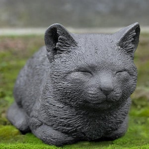 Concrete kitten statue Outdoor cat decor Stone kitty figurine Cement pet ornament Memorial cat decoration Fantasy cat lover gift Garden art