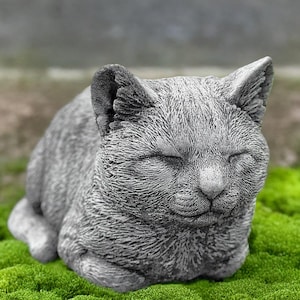 Concrete kitten sculpture Stone cat statue Outdoor kitten figurine Cement animal ornament Cute sleeping cat art Cat lover gift Lawn decor