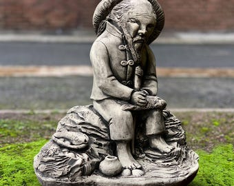 Stone Garden Fisherman Fish Man Ornament Statue - Etsy