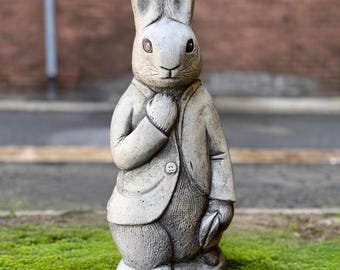 Outdoor Peter rabbit figurine Concrete rabbit statue Stone animal decoration Cement animal sculpture Memorial pet ornament Bunny lover gift