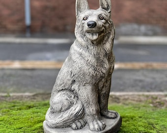 Statua da esterno di pastore tedesco Scultura di cane in cemento Decorazione per patio a forma di cane in pietra Ornamento per animali domestici in cemento Decorazione commemorativa per cani Figura di cane da guardia