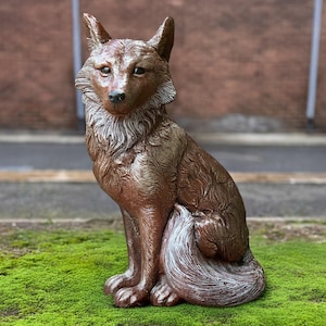 Garden fox statue Concrete wild animal sculpture Stone animal figurine Cement home ornament Front door decoration Fox lover gift Yard art