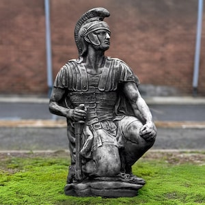Stone warrior sculpture Concrete medieval knight figurine Outdoor soldier ornament Cement memorial soldier decoration Military ornament