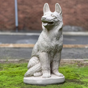 Concrete German Shepherd sculpture Stone dog figurine Garden German dog statue Outdoor memorial ornament German dog lover gift  Yard art