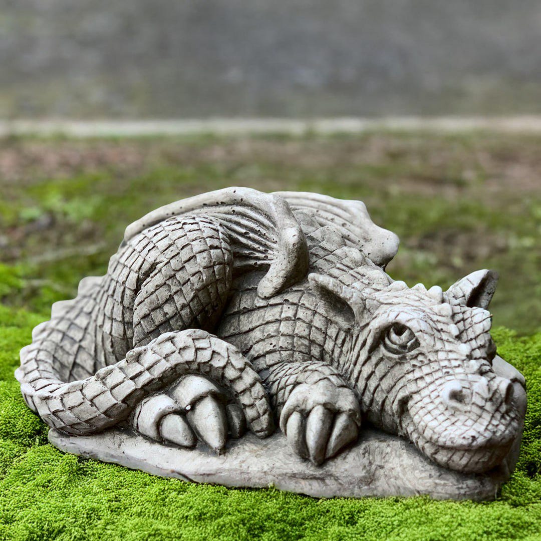 Concrete Laying Dragon Sculpture Stone Dragon Figurine Outdoor Animal ...