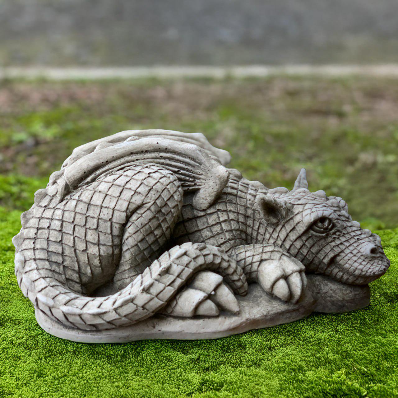 Concrete Laying Dragon Sculpture Stone Dragon Figurine Outdoor Animal ...