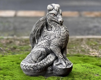 Estatua de dragón de fantasía, gran dragón de hormigón, decoración de piedra, animal, adorno de vida salvaje, arte de dragón sentado, guardián, decoración del hogar, regalo