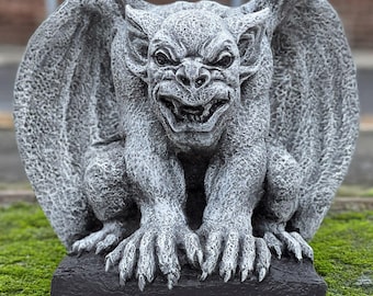 Stone garden monster decoration Outdoor demon statue Concrete guardian sculpture Cement monster ornament Handmade art Halloween decor Gift