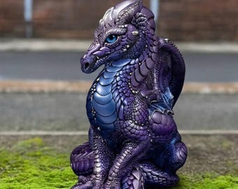 Estatua de dragón de hormigón hecha a mano, figura de animal salvaje de cemento, escultura de dragón de fantasía para exteriores, adorno de dragón de piedra, arte de jardín de dragón para césped
